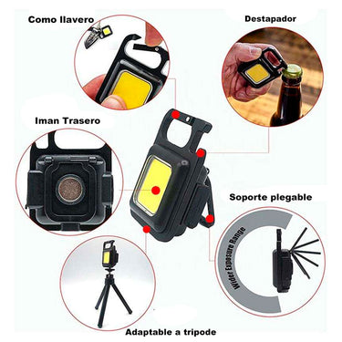 Linterna Led Imantada Adaptable A Tripode Con Destapador Recargable